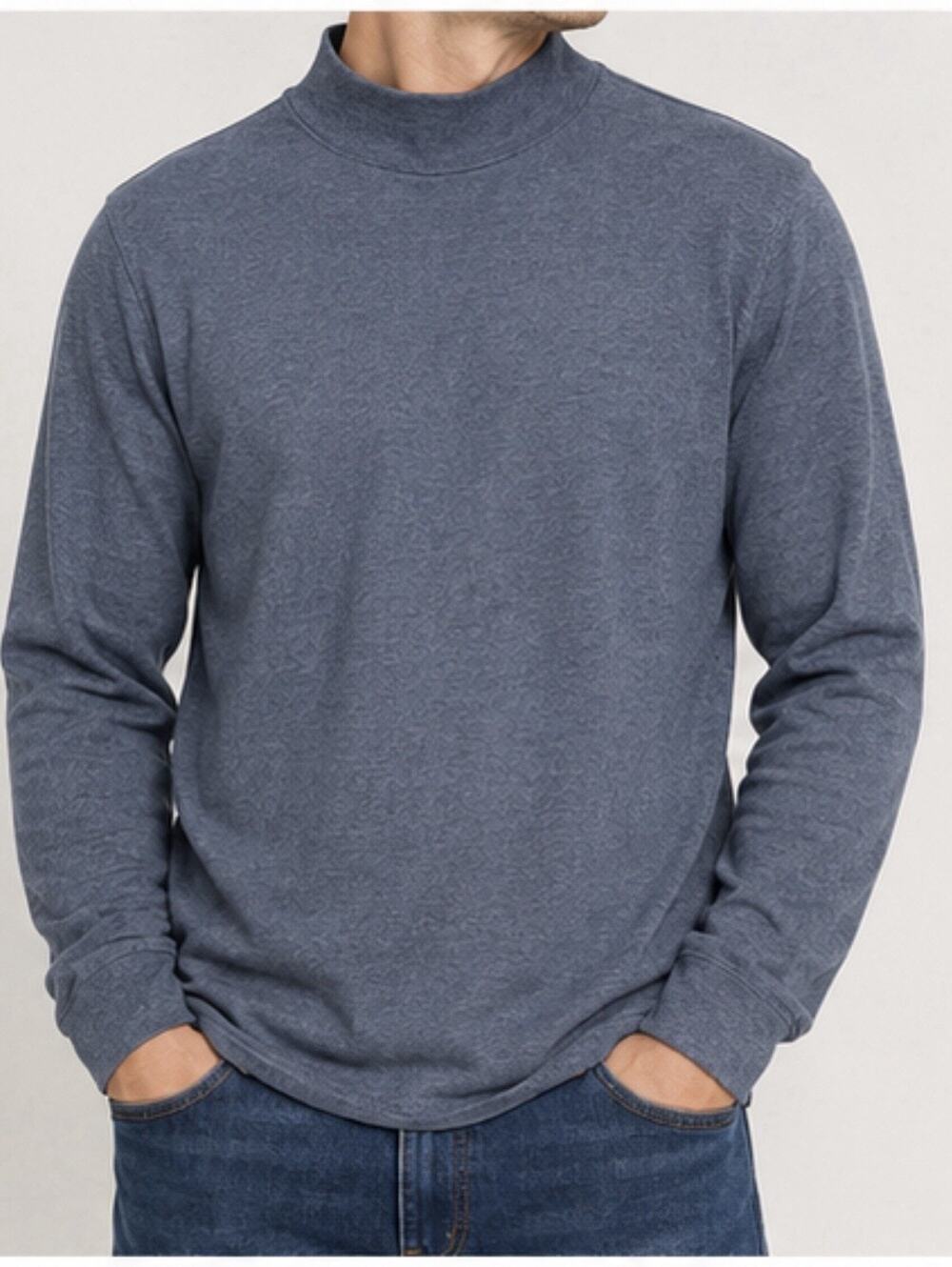 Eddie Bauer Men’s M Mock Neck Long Sleeve Shirt 100% Cotton Blue Gray Casual